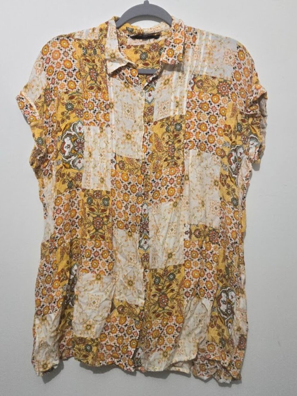 Jane & Delancey Patchwork Floral Western Boho Button Up Top Size S Fall Indie
